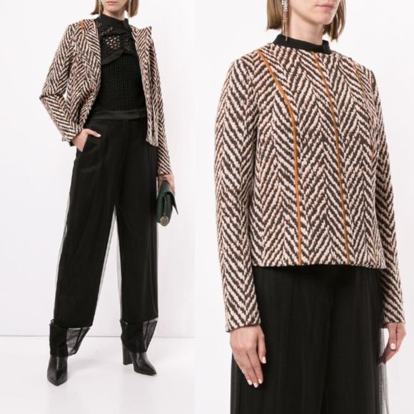 Giorgio Armani Chevron Embroidered Jacket Womens Classic RARE‎ Designer 40/8 NWT - Picture 1 of 11